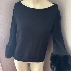 Bailey 44 black sweater with fur sleeves size small